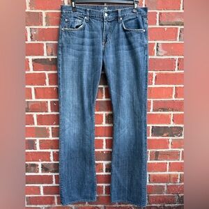 7 For All Mankind Brett Men's Size 33 x 36 Boot-Leg Blue Wash Denim Jeans F2